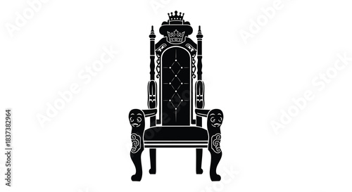 An ornate black throne room chair depicted in striking silhouette