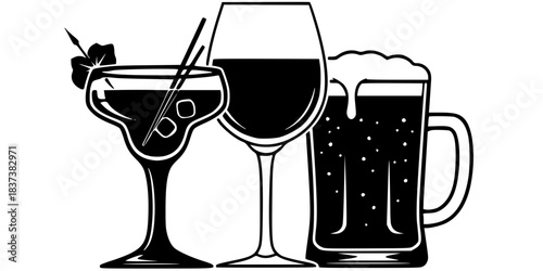 Specialty Cocktail Drink Menu Vector Silhouette