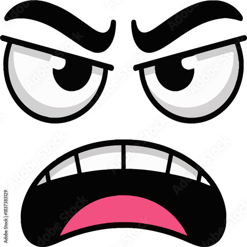 Bold cartoon face expressing intense anger with wide eyes, clenched teeth, and dramatic emotional emphasis.