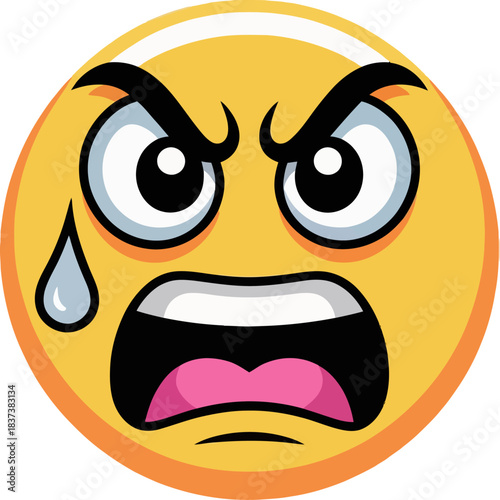 Angry emoji face with wide eyes, furrowed brows, open mouth, and a dramatic teardrop of frustration.