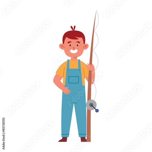 Happy Fishing Boy Flat Illustration