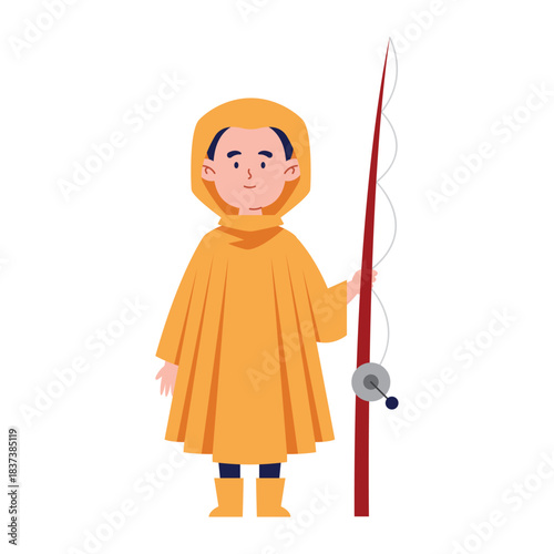 Happy Fishing Boy Flat Illustration