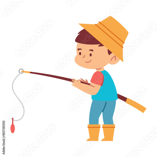 Happy Fishing Boy Flat Illustration