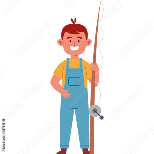 Happy Fishing Boy Flat Illustration