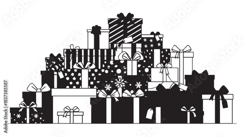 Vibrant heaps of gift boxes and festive wrapping.