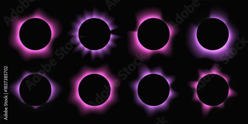 Set of purple circle illuminate light frames