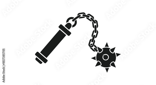 A striking black silhouette of a medieval flail weapon