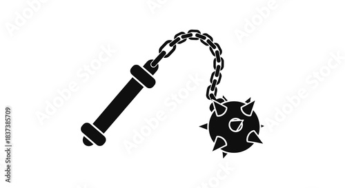 Medieval flail weapon a chained mace with spikes black silhouette