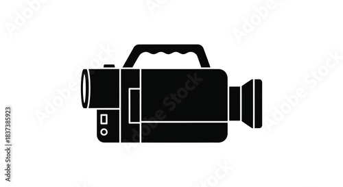 A black graphic representation of a vintage camcorder detailed silhouette