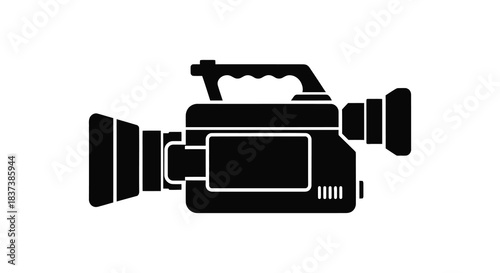 A bold black graphic of a vintage video camera a striking silhouette