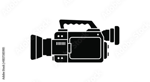 A black silhouette of a professional video camera simple design silhouette