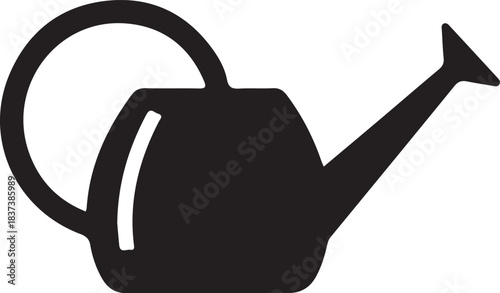 Watering can flat black solid vector illustration isolated on white backgroundwatering can silhouette vector illustration design.