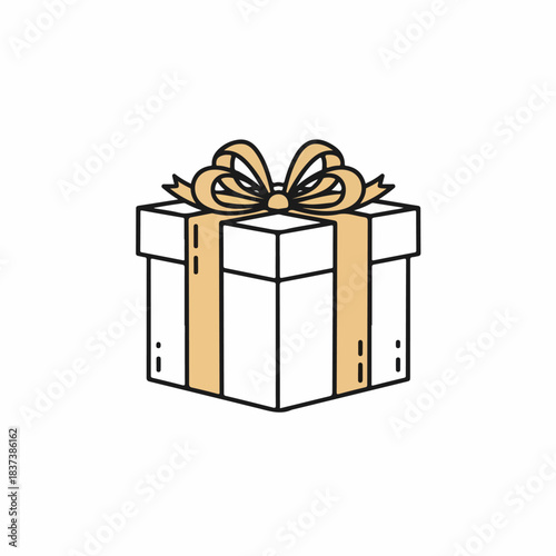 Delightful minimalist illustration of a gift box tied with a decorative golden ribbon, perfect for celebrations and special occasions