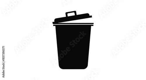 A simple black trash can with an open lid a striking silhouette