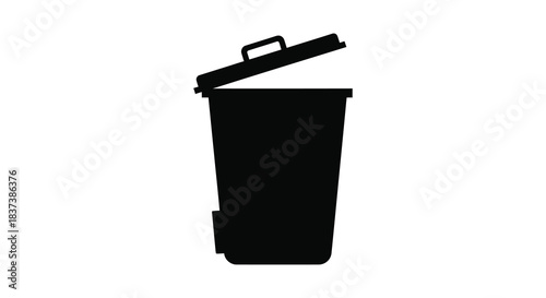 Simple black trash can with an open lid a stark silhouette