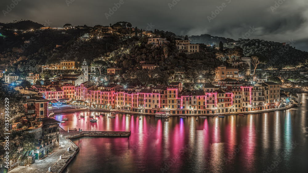 Fototapeta premium Night view of Portofino Italy