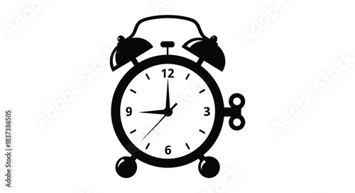 A classic twin bell alarm clock design in bold black silhouette