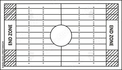 A clean top view line art of an American football field.