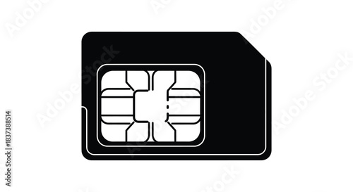 Black sim card with gold contacts a modern technology component silhouette