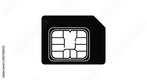 Black sim card with gold chip contacts a distinct technological silhouette