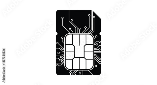 Detailed view of a sim card featuring intricate circuit patterns silhouette