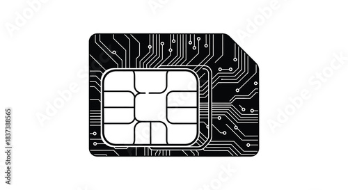 Detailed black sim card with electronic circuit design a striking silhouette