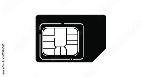 Black sim card with golden contacts a modern technology silhouette