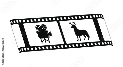 Film strip with a camera and deer a striking visual silhouette