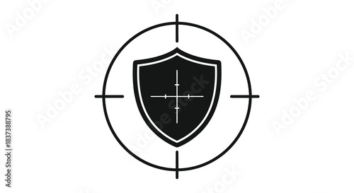 Target reticle with shield emblem in the center a dark graphic silhouette