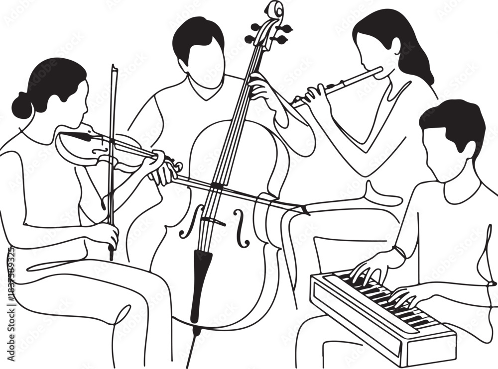 Fototapeta premium Musician Quartet One Line Art