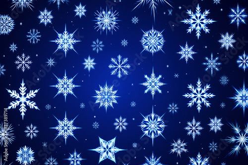 Illuminated snowflakes against a deep blue background, evoking a sense of wonder and festive cheer.