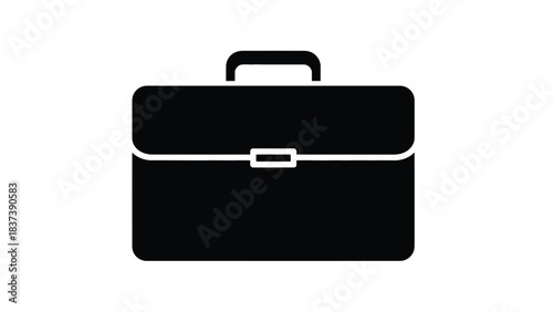 Simple black silhouette of a closed briefcase with a handle and latch