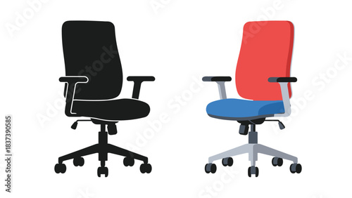 A comparison of two office chairs black and red with blue seat