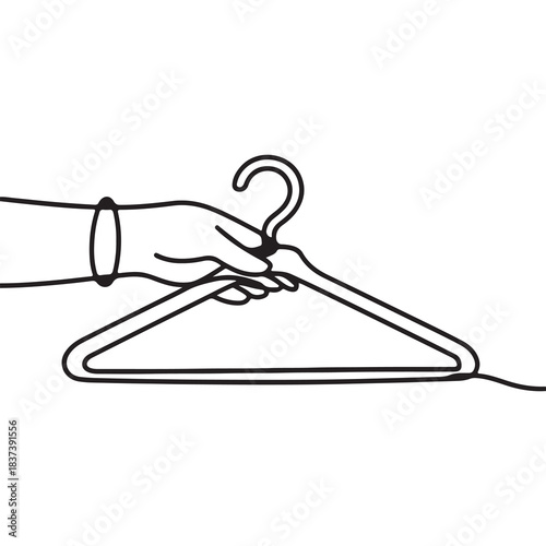 Continuous Line Drawing of Hand Holding a Clothes Hanger