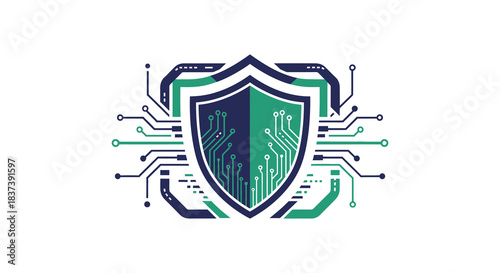 Digital security shield with circuit patterns a modern technology silhouette