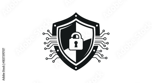 Digital security shield with a padlock modern technology design silhouette