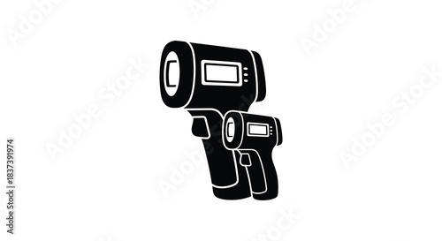 Black and white illustration of two vintage cameras a striking silhouette