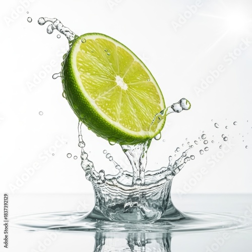 lime slice splash isolated on white background, stock photography