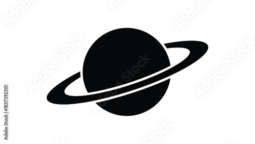 Simple black silhouette depiction of saturn and its prominent ring system