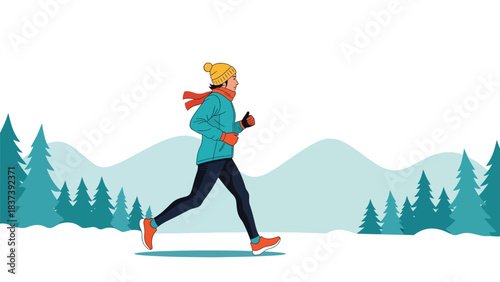 Modern flat vector illustration of a person jogging as part of a healthy New Year fitness start. Ideal for wellness, motivation, and positive lifestyle design