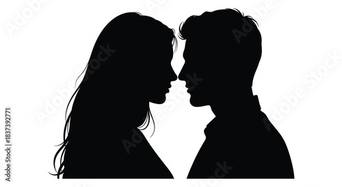 A couple facing each other in a dark romantic silhouette