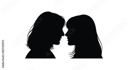 Two women facing each other in a striking black silhouette