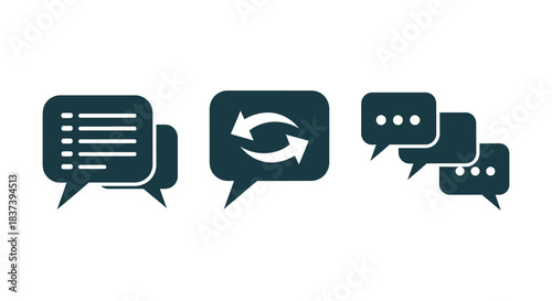 A series of dark speech bubble icons in a simple silhouette