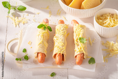 Homemade hot dogs prepared ...