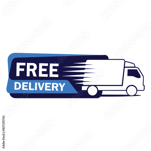 Free delivery service banner with speeding white truck icon.