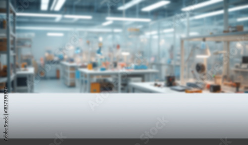 Foto Empty table lab table and blurred scientific laboratory background