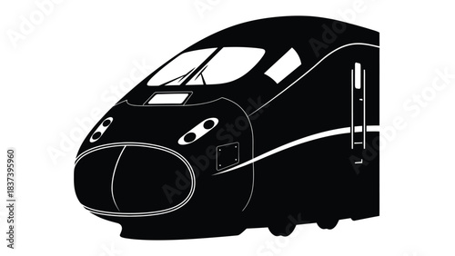 A sleek black and white illustration of a modern high speed passenger train