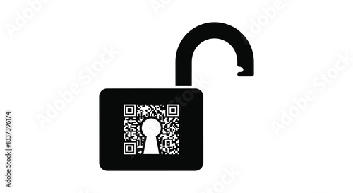 An unlocked padlock with a qr code presented as a silhouette