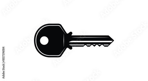 A simple black key illustration presented as a stark silhouette