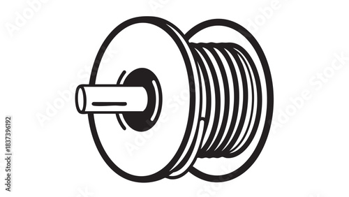 A spool of wire is tightly wound around a central axle viewed from the side